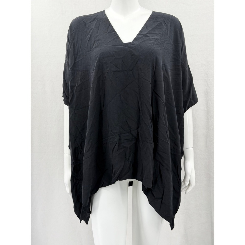 Vince Top Womens XS Small Black Silk Oversized V-Neck Tunic Lagenlook Minimalist